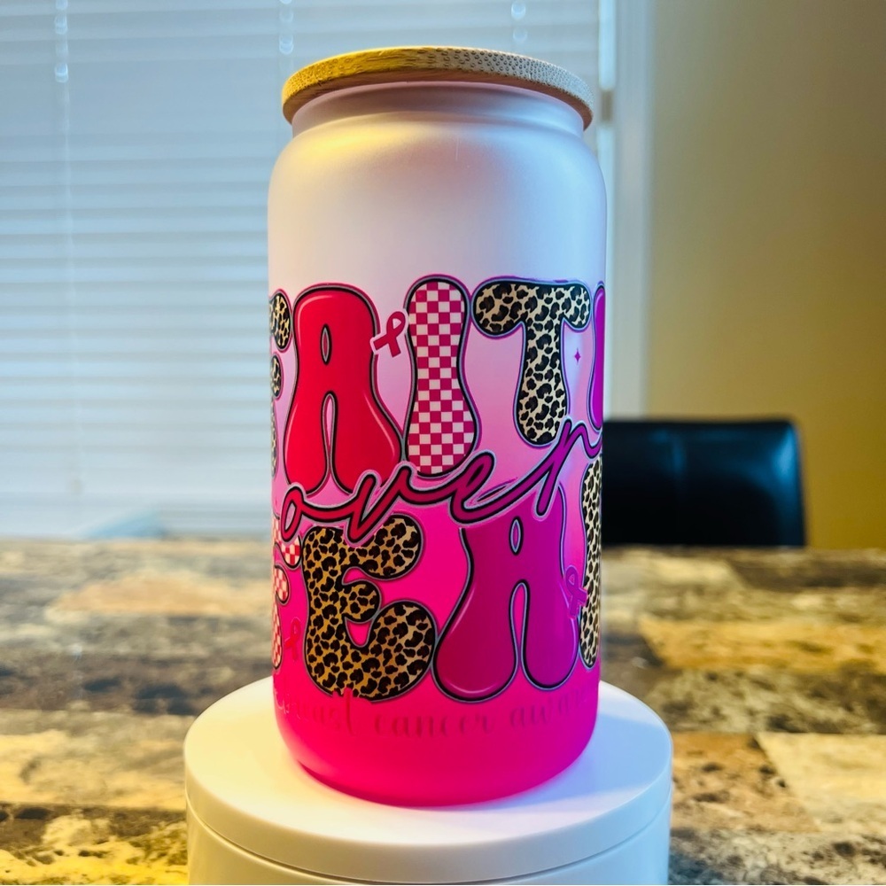 Colorful 'WORSHIP' Faith Graphic 16 oz Glass Tumbler - Picture 3 of 3